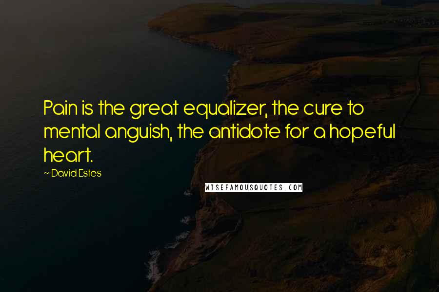 David Estes Quotes: Pain is the great equalizer, the cure to mental anguish, the antidote for a hopeful heart.