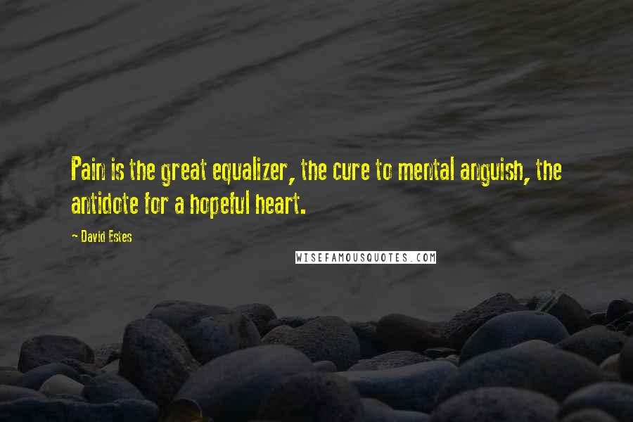 David Estes Quotes: Pain is the great equalizer, the cure to mental anguish, the antidote for a hopeful heart.