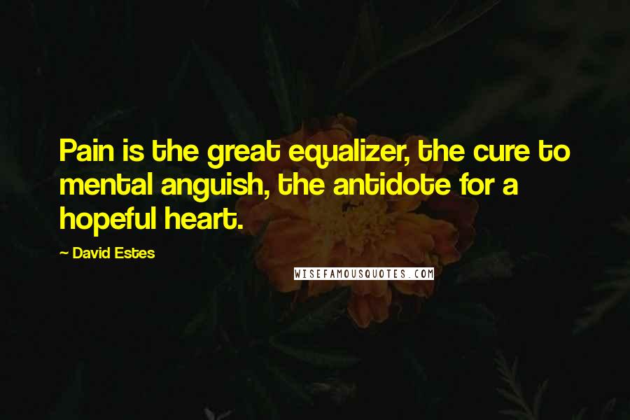 David Estes Quotes: Pain is the great equalizer, the cure to mental anguish, the antidote for a hopeful heart.