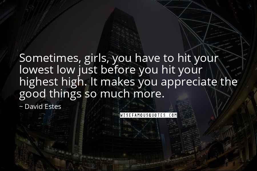 David Estes Quotes: Sometimes, girls, you have to hit your lowest low just before you hit your highest high. It makes you appreciate the good things so much more.