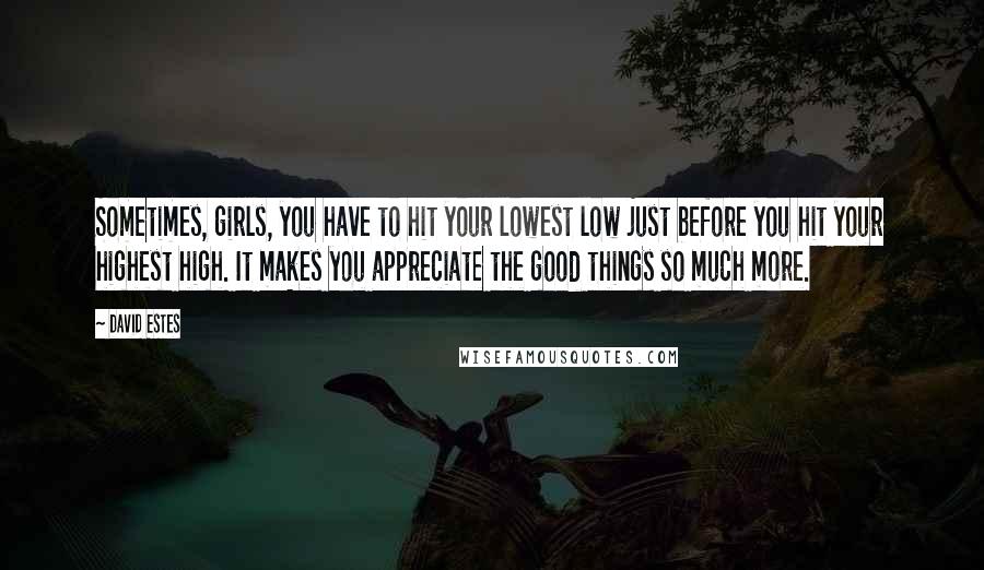 David Estes Quotes: Sometimes, girls, you have to hit your lowest low just before you hit your highest high. It makes you appreciate the good things so much more.