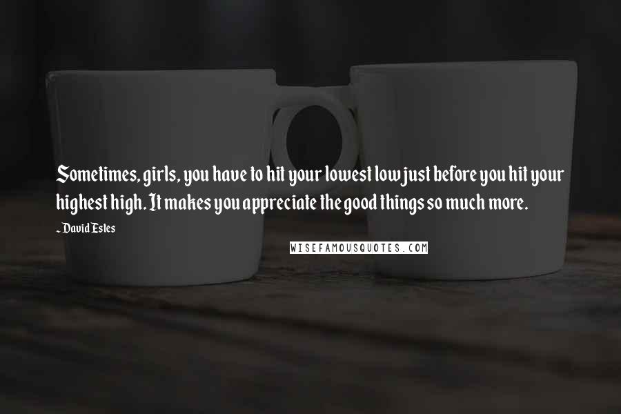 David Estes Quotes: Sometimes, girls, you have to hit your lowest low just before you hit your highest high. It makes you appreciate the good things so much more.