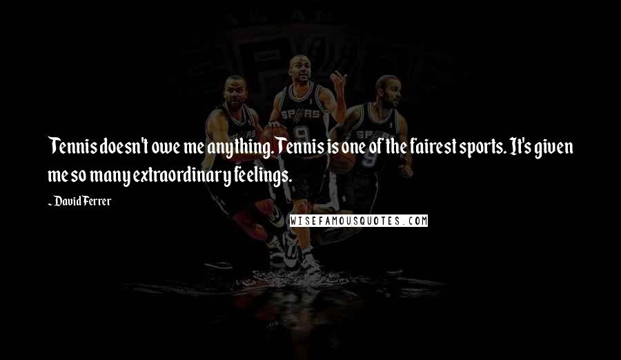 David Ferrer Quotes: Tennis doesn't owe me anything. Tennis is one of the fairest sports. It's given me so many extraordinary feelings.