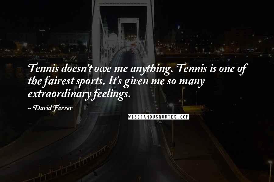 David Ferrer Quotes: Tennis doesn't owe me anything. Tennis is one of the fairest sports. It's given me so many extraordinary feelings.