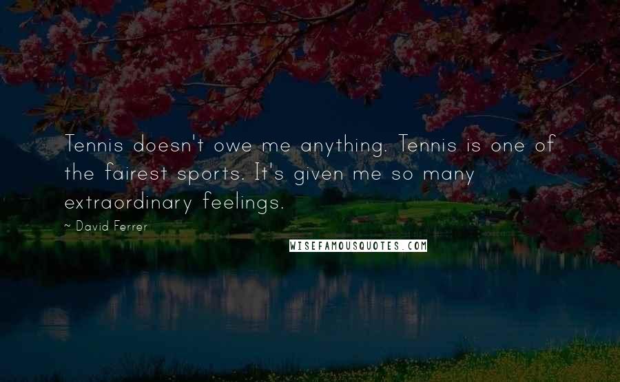 David Ferrer Quotes: Tennis doesn't owe me anything. Tennis is one of the fairest sports. It's given me so many extraordinary feelings.