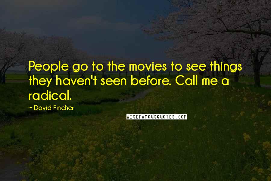 David Fincher Quotes: People go to the movies to see things they haven't seen before. Call me a radical.