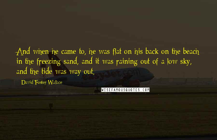 David Foster Wallace Quotes: And when he came to, he was flat on his back on the beach in the freezing sand, and it was raining out of a low sky, and the tide was way out.