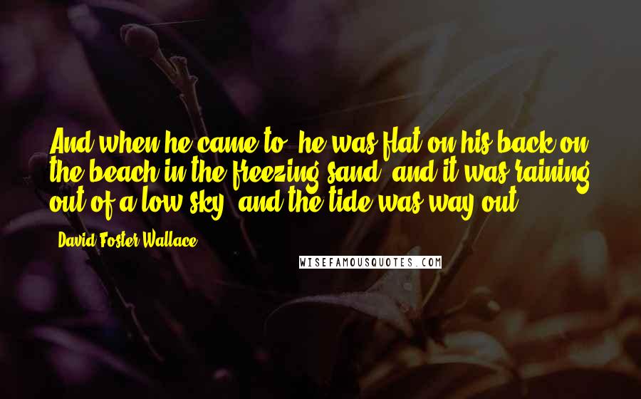 David Foster Wallace Quotes: And when he came to, he was flat on his back on the beach in the freezing sand, and it was raining out of a low sky, and the tide was way out.