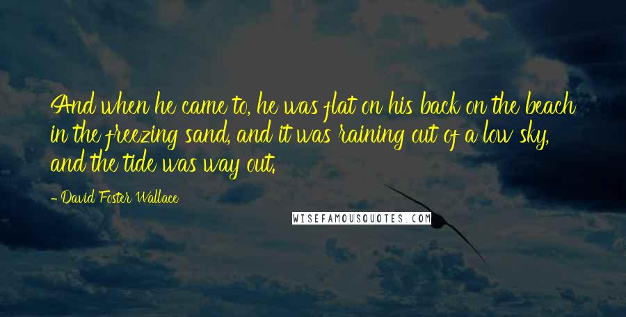 David Foster Wallace Quotes: And when he came to, he was flat on his back on the beach in the freezing sand, and it was raining out of a low sky, and the tide was way out.