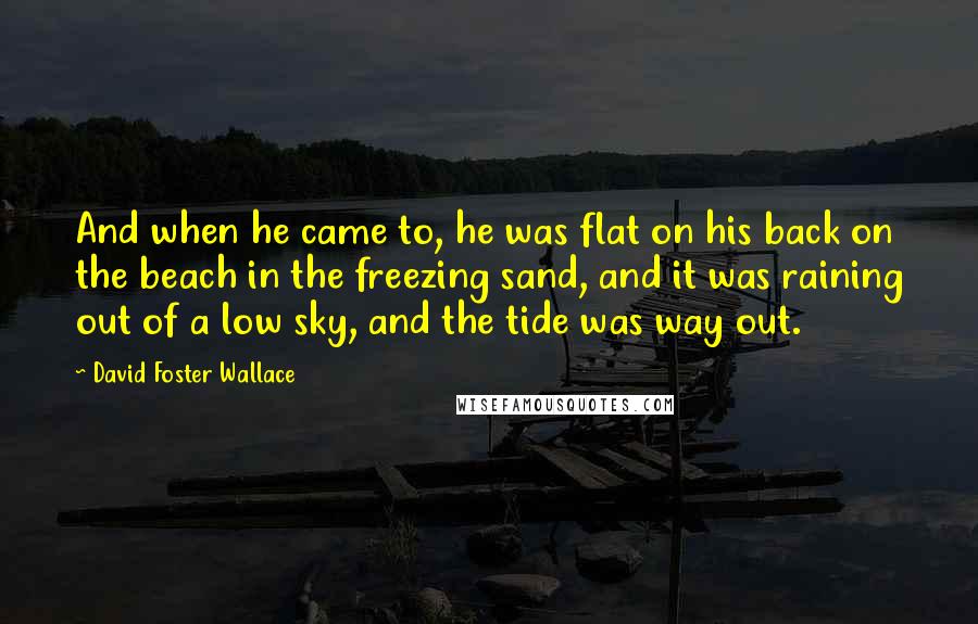 David Foster Wallace Quotes: And when he came to, he was flat on his back on the beach in the freezing sand, and it was raining out of a low sky, and the tide was way out.