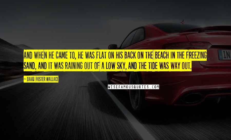 David Foster Wallace Quotes: And when he came to, he was flat on his back on the beach in the freezing sand, and it was raining out of a low sky, and the tide was way out.