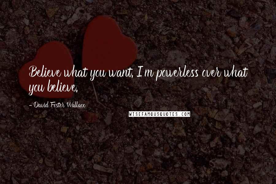 David Foster Wallace Quotes: Believe what you want. I'm powerless over what you believe.