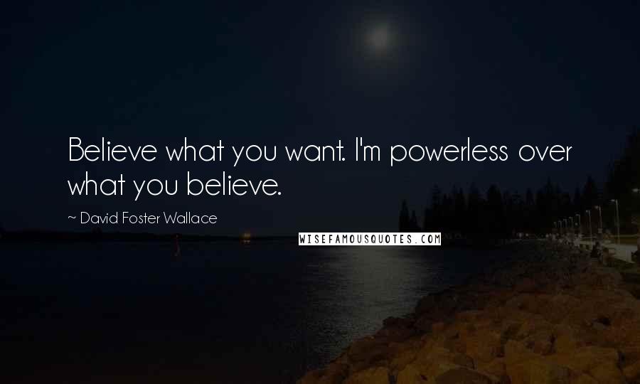 David Foster Wallace Quotes: Believe what you want. I'm powerless over what you believe.