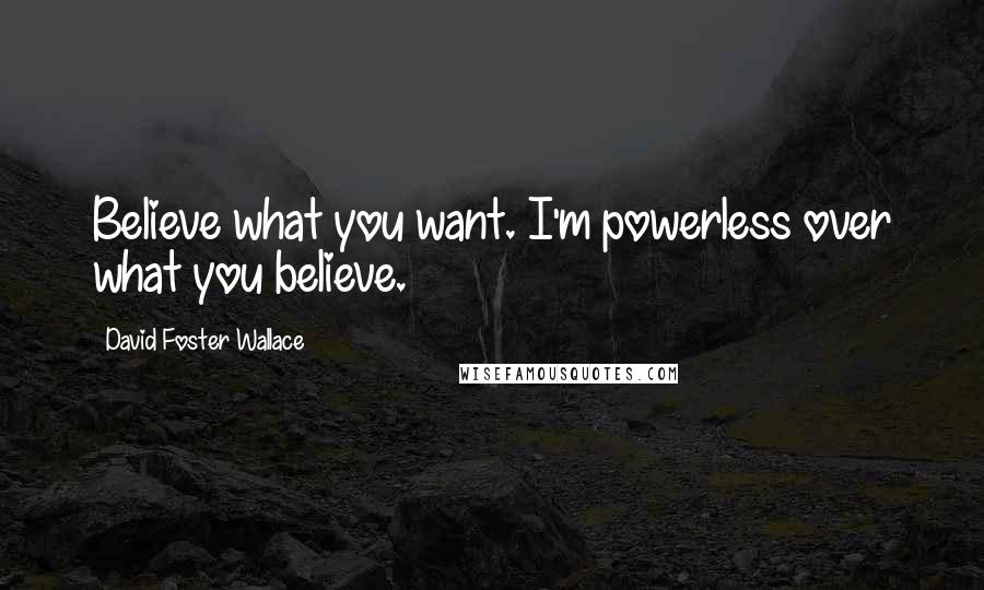 David Foster Wallace Quotes: Believe what you want. I'm powerless over what you believe.