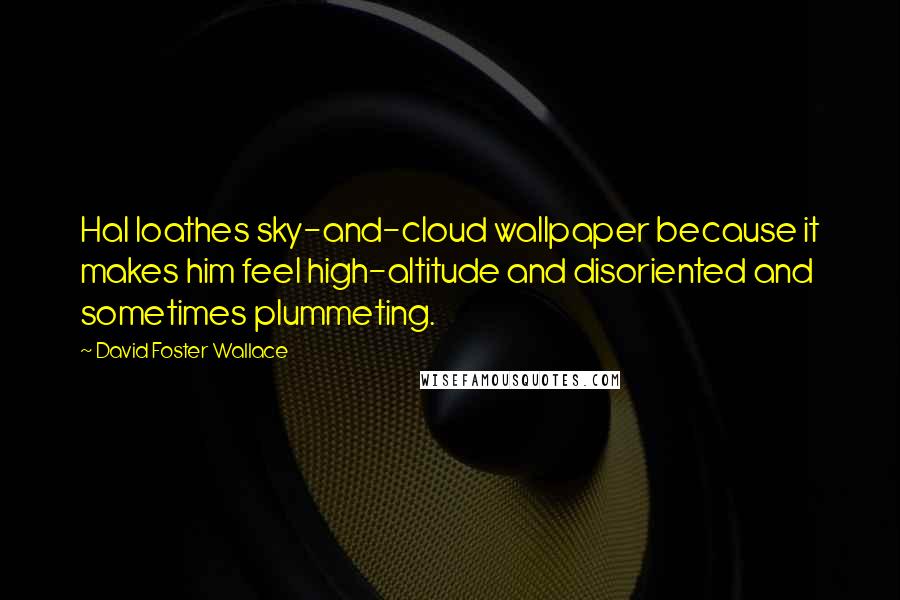 David Foster Wallace Quotes: Hal loathes sky-and-cloud wallpaper because it makes him feel high-altitude and disoriented and sometimes plummeting.