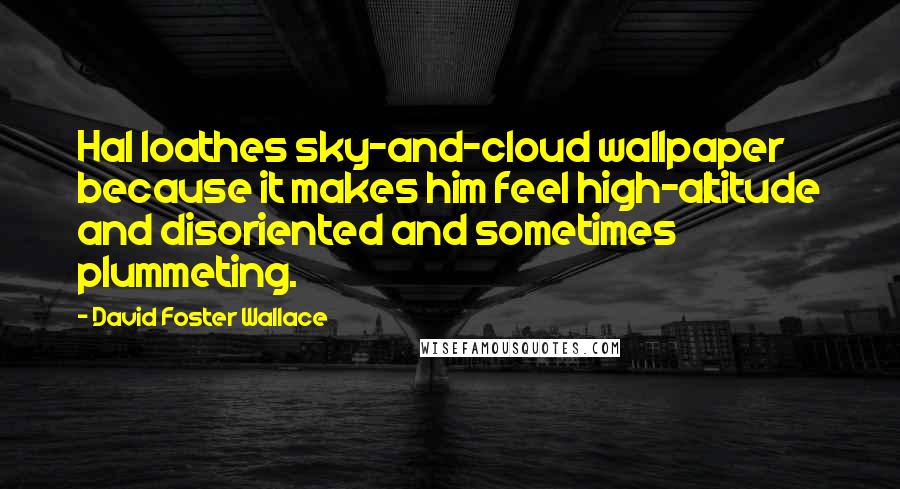 David Foster Wallace Quotes: Hal loathes sky-and-cloud wallpaper because it makes him feel high-altitude and disoriented and sometimes plummeting.