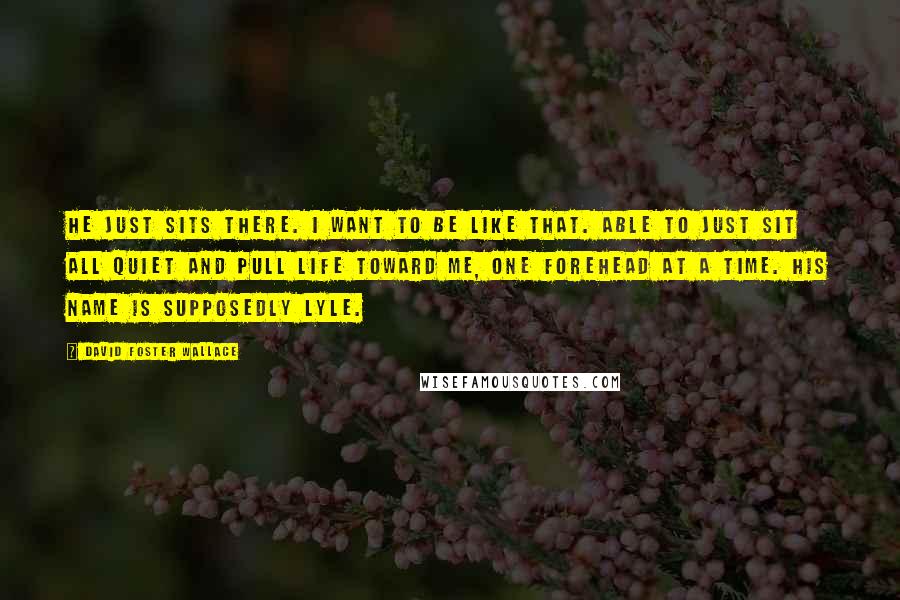 David Foster Wallace Quotes: He just sits there. I want to be like that. Able to just sit all quiet and pull life toward me, one forehead at a time. His name is supposedly Lyle.