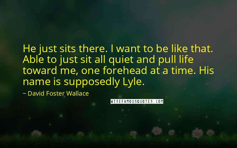 David Foster Wallace Quotes: He just sits there. I want to be like that. Able to just sit all quiet and pull life toward me, one forehead at a time. His name is supposedly Lyle.