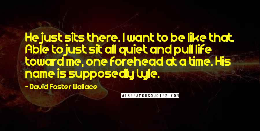 David Foster Wallace Quotes: He just sits there. I want to be like that. Able to just sit all quiet and pull life toward me, one forehead at a time. His name is supposedly Lyle.