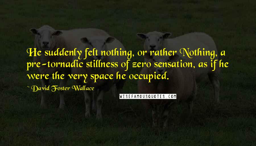 David Foster Wallace Quotes: He suddenly felt nothing, or rather Nothing, a pre-tornadic stillness of zero sensation, as if he were the very space he occupied.