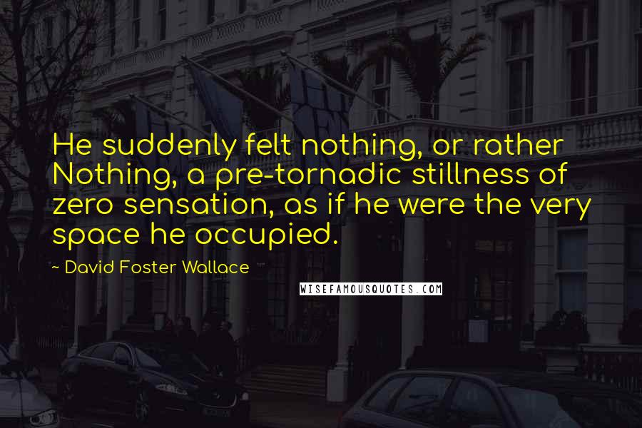 David Foster Wallace Quotes: He suddenly felt nothing, or rather Nothing, a pre-tornadic stillness of zero sensation, as if he were the very space he occupied.