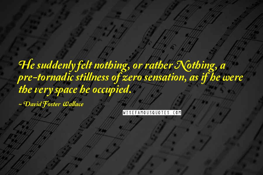 David Foster Wallace Quotes: He suddenly felt nothing, or rather Nothing, a pre-tornadic stillness of zero sensation, as if he were the very space he occupied.