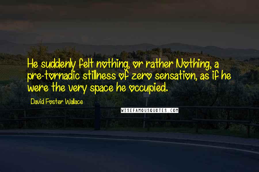 David Foster Wallace Quotes: He suddenly felt nothing, or rather Nothing, a pre-tornadic stillness of zero sensation, as if he were the very space he occupied.