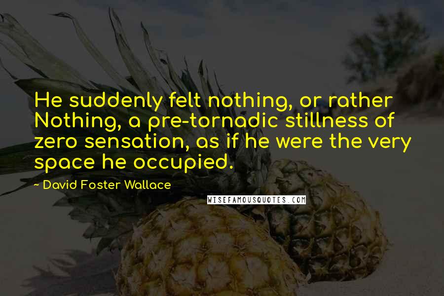 David Foster Wallace Quotes: He suddenly felt nothing, or rather Nothing, a pre-tornadic stillness of zero sensation, as if he were the very space he occupied.