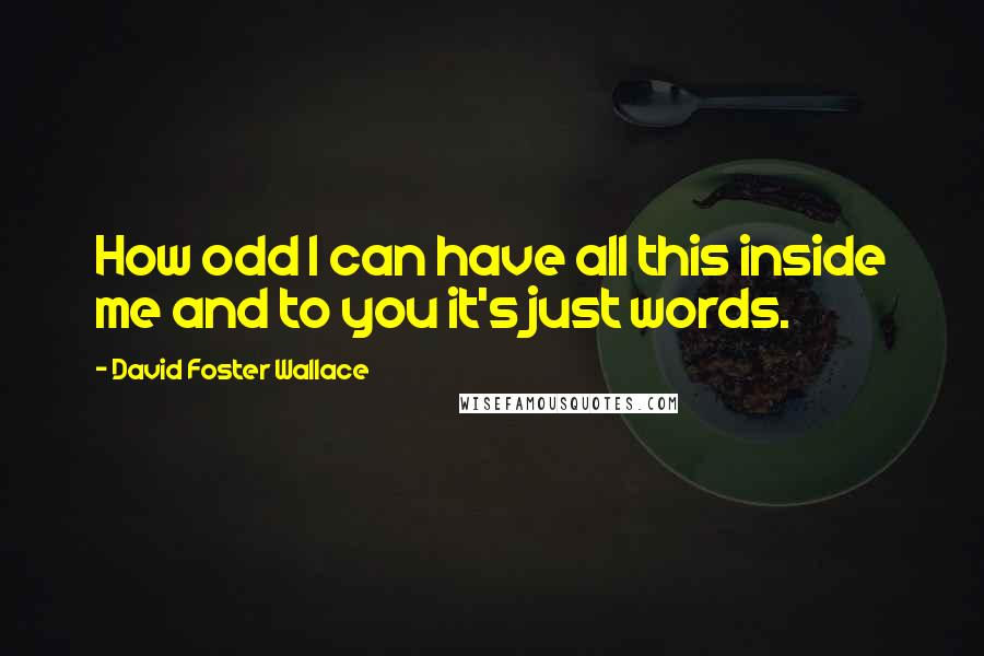 David Foster Wallace Quotes: How odd I can have all this inside me and to you it's just words.