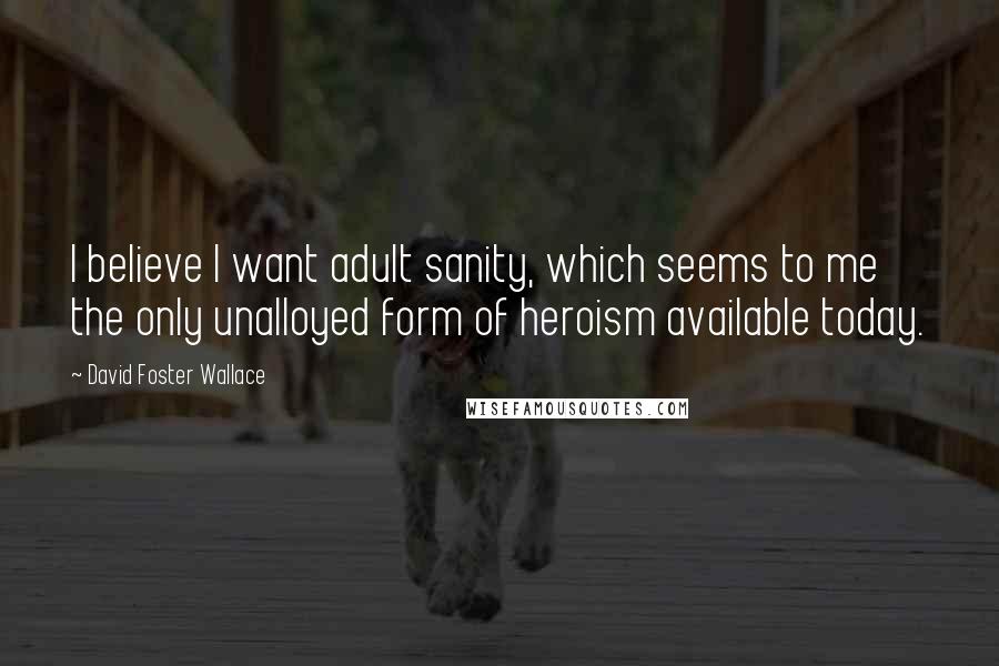 David Foster Wallace Quotes: I believe I want adult sanity, which seems to me the only unalloyed form of heroism available today.