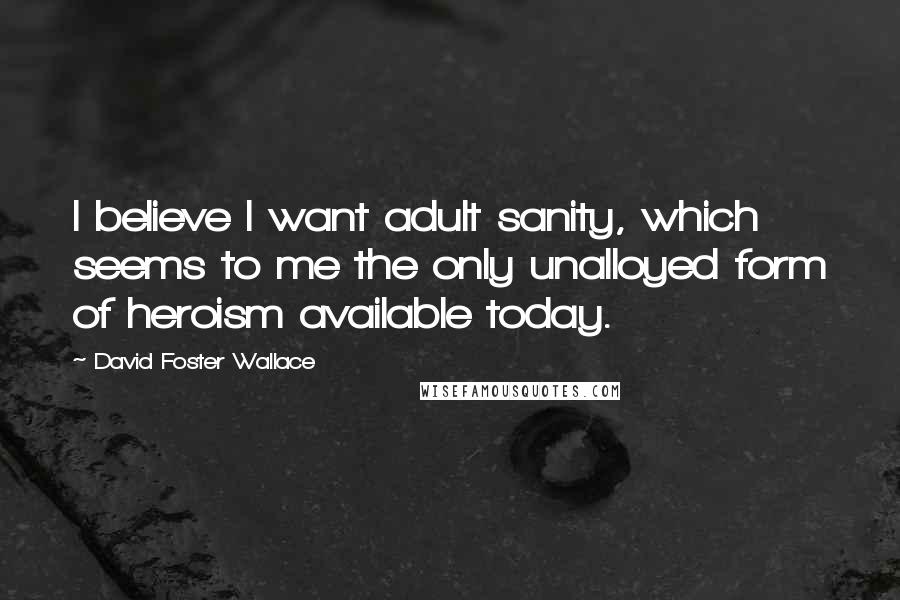 David Foster Wallace Quotes: I believe I want adult sanity, which seems to me the only unalloyed form of heroism available today.