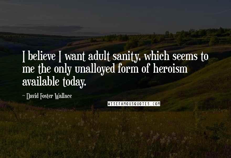 David Foster Wallace Quotes: I believe I want adult sanity, which seems to me the only unalloyed form of heroism available today.