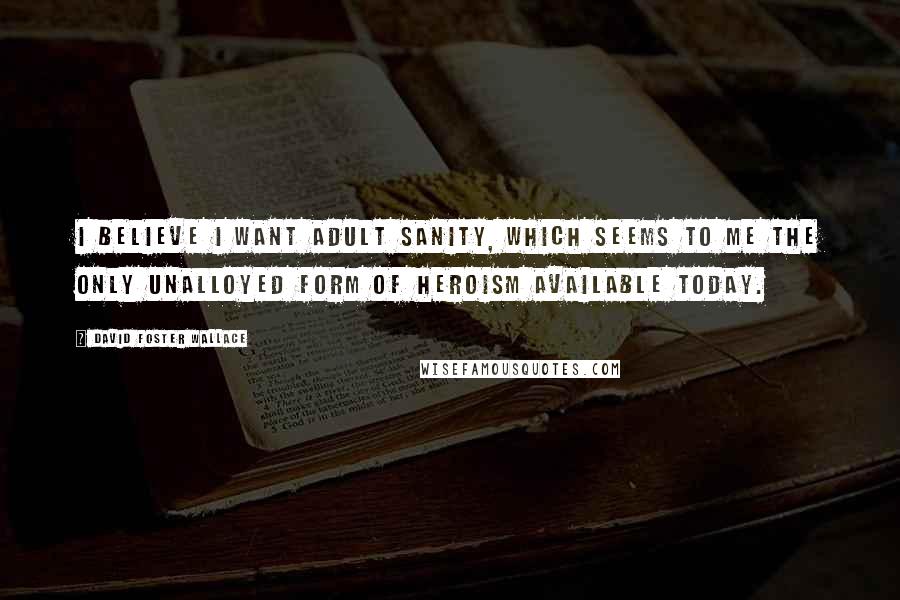 David Foster Wallace Quotes: I believe I want adult sanity, which seems to me the only unalloyed form of heroism available today.