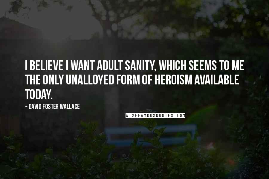 David Foster Wallace Quotes: I believe I want adult sanity, which seems to me the only unalloyed form of heroism available today.