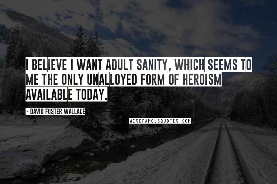 David Foster Wallace Quotes: I believe I want adult sanity, which seems to me the only unalloyed form of heroism available today.