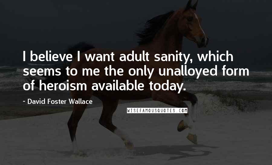 David Foster Wallace Quotes: I believe I want adult sanity, which seems to me the only unalloyed form of heroism available today.