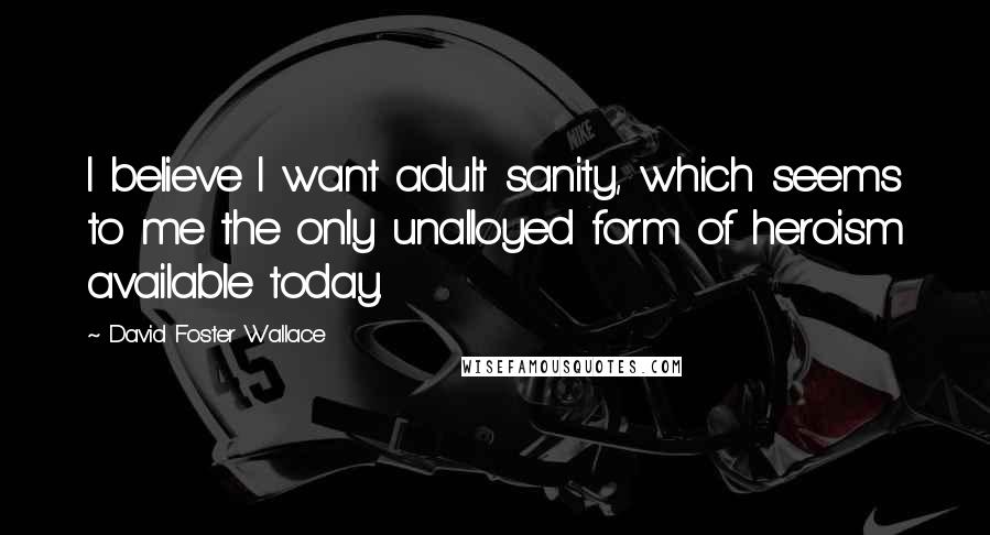 David Foster Wallace Quotes: I believe I want adult sanity, which seems to me the only unalloyed form of heroism available today.