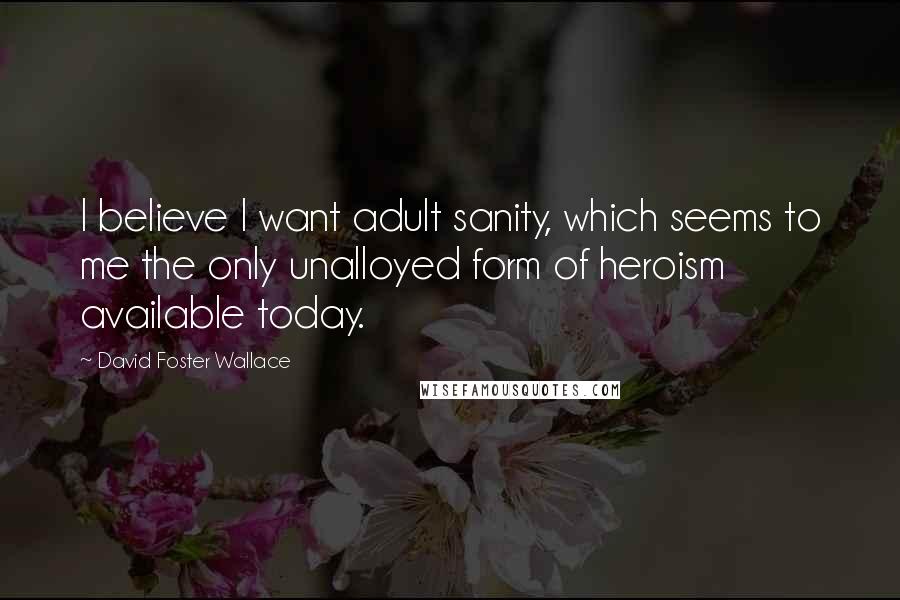 David Foster Wallace Quotes: I believe I want adult sanity, which seems to me the only unalloyed form of heroism available today.