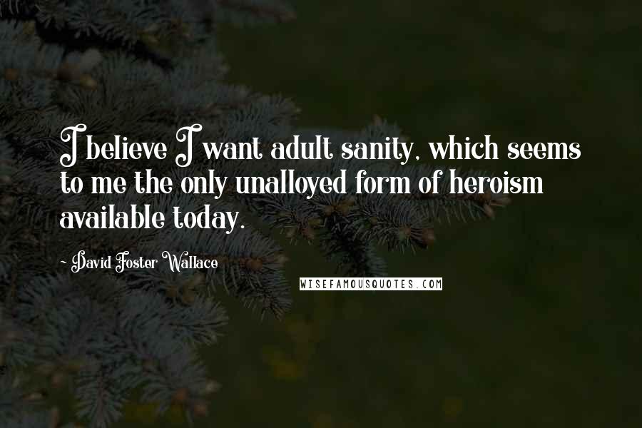David Foster Wallace Quotes: I believe I want adult sanity, which seems to me the only unalloyed form of heroism available today.