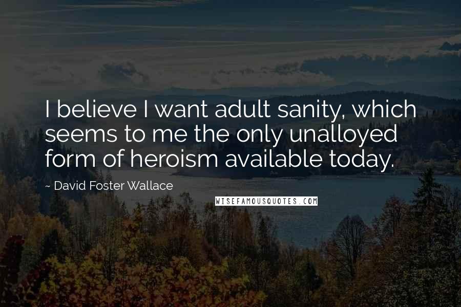 David Foster Wallace Quotes: I believe I want adult sanity, which seems to me the only unalloyed form of heroism available today.
