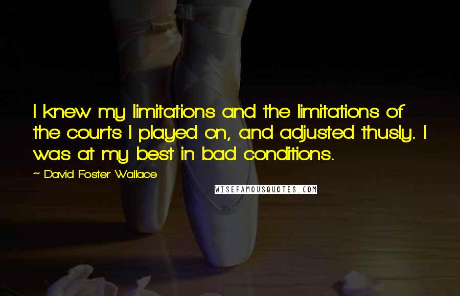 David Foster Wallace Quotes: I knew my limitations and the limitations of the courts I played on, and adjusted thusly. I was at my best in bad conditions.