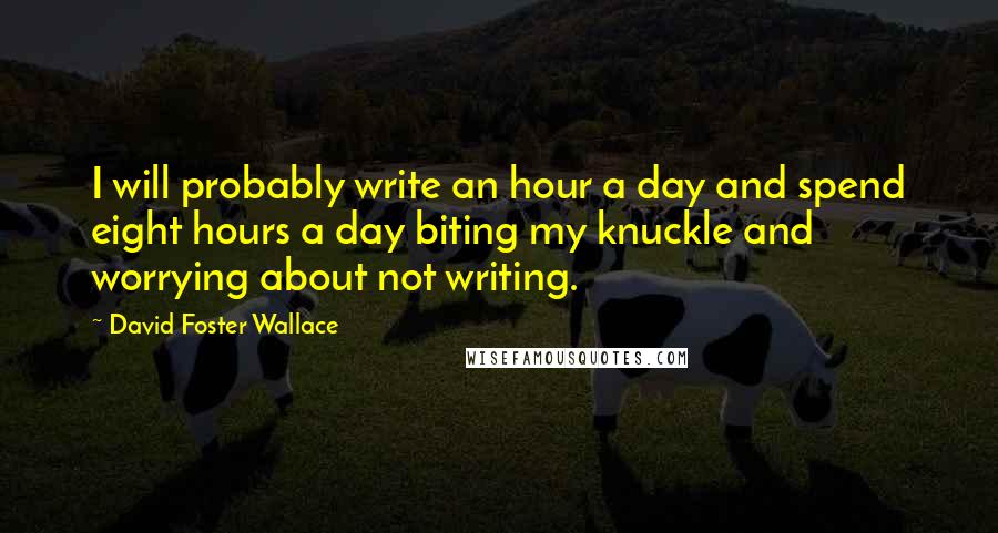 David Foster Wallace Quotes: I will probably write an hour a day and spend eight hours a day biting my knuckle and worrying about not writing.