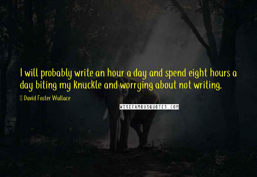 David Foster Wallace Quotes: I will probably write an hour a day and spend eight hours a day biting my knuckle and worrying about not writing.