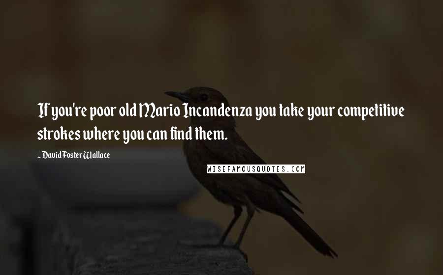 David Foster Wallace Quotes: If you're poor old Mario Incandenza you take your competitive strokes where you can find them.