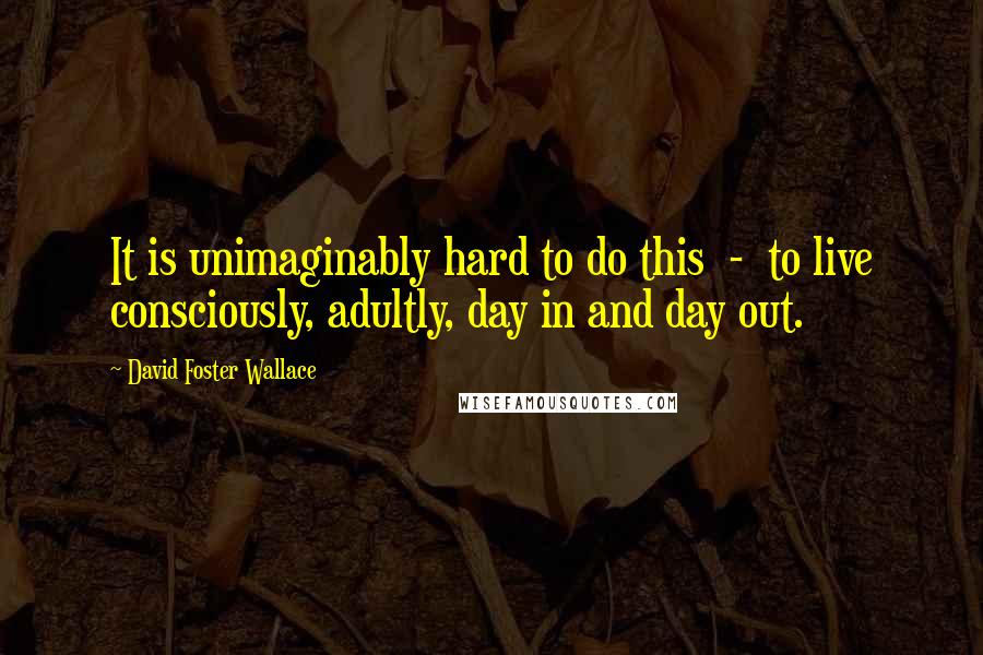 David Foster Wallace Quotes: It is unimaginably hard to do this  -  to live consciously, adultly, day in and day out.