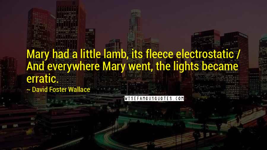 David Foster Wallace Quotes: Mary had a little lamb, its fleece electrostatic / And everywhere Mary went, the lights became erratic.