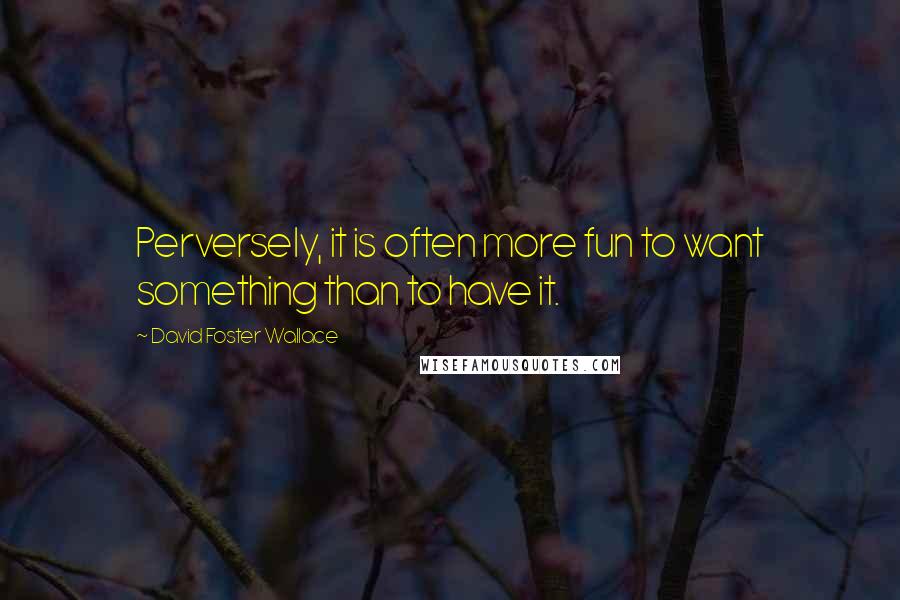David Foster Wallace Quotes: Perversely, it is often more fun to want something than to have it.
