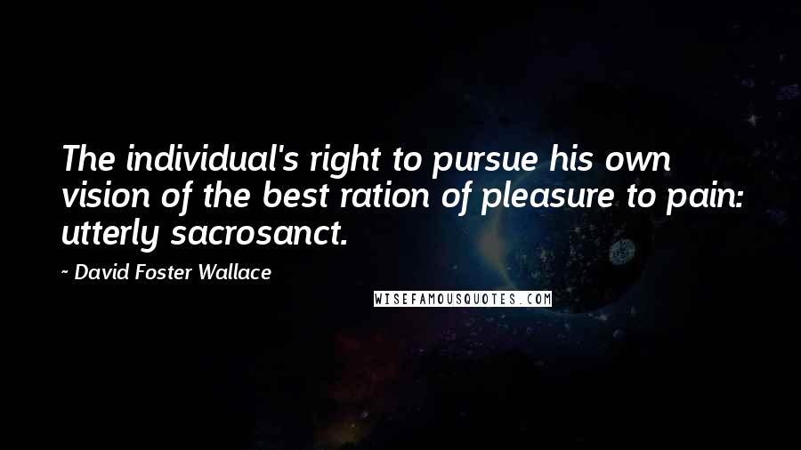 David Foster Wallace Quotes: The individual's right to pursue his own vision of the best ration of pleasure to pain: utterly sacrosanct.
