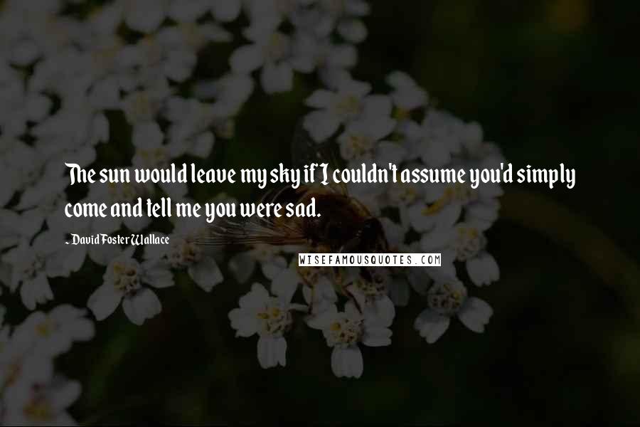David Foster Wallace Quotes: The sun would leave my sky if I couldn't assume you'd simply come and tell me you were sad.