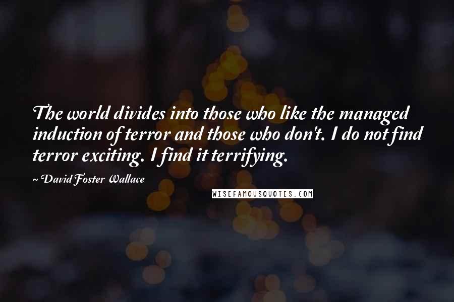 David Foster Wallace Quotes: The world divides into those who like the managed induction of terror and those who don't. I do not find terror exciting. I find it terrifying.